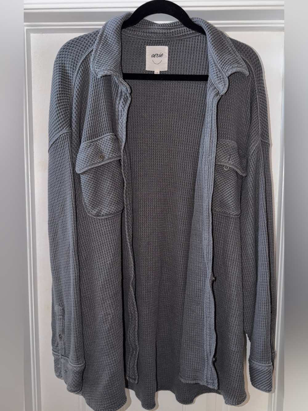 aerie charcoal Waffle-Knit Button up